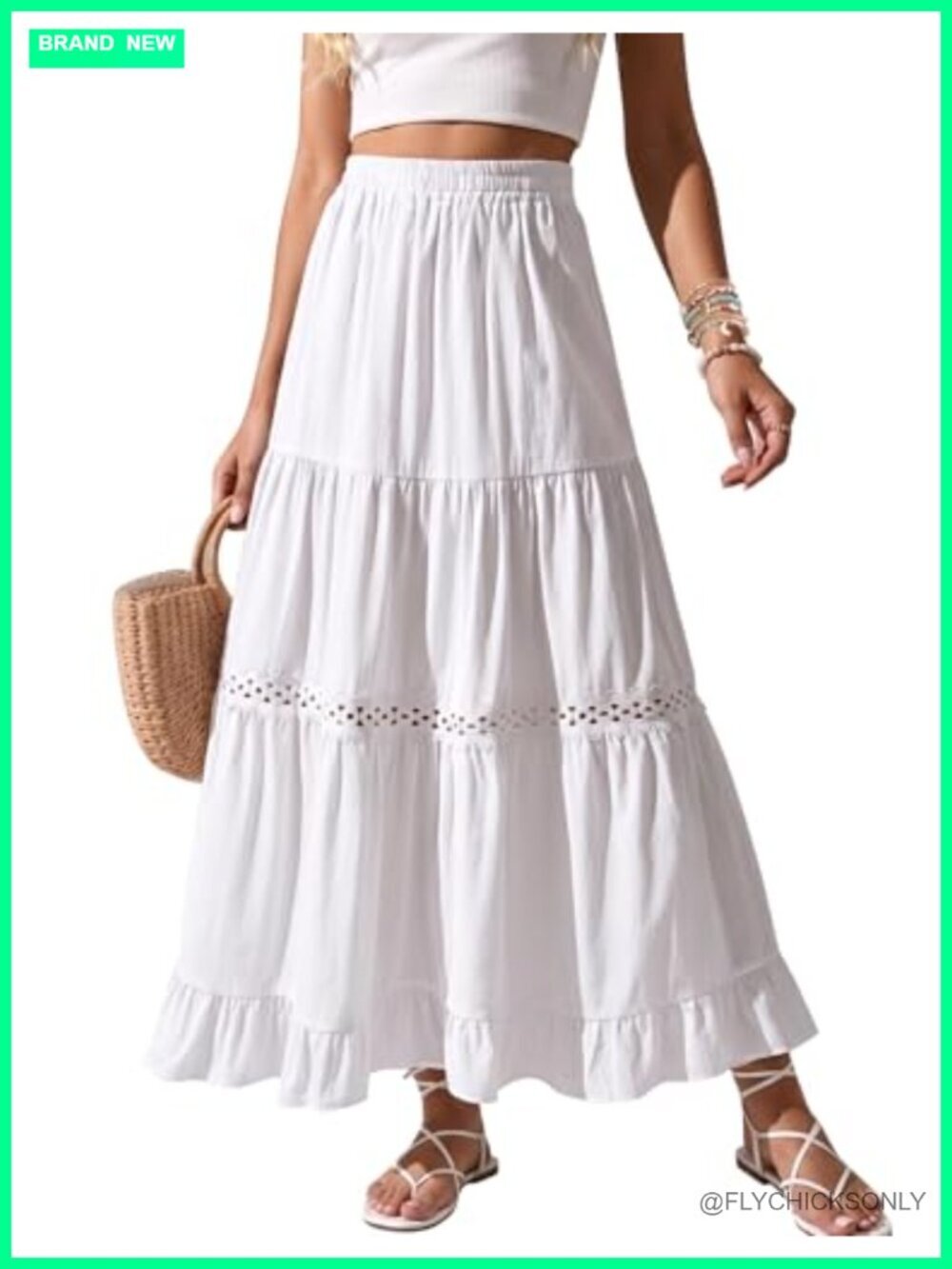 Cotton Maxi Skirt Lace Crochet Flowy A-Line High Waisted Boho Beach